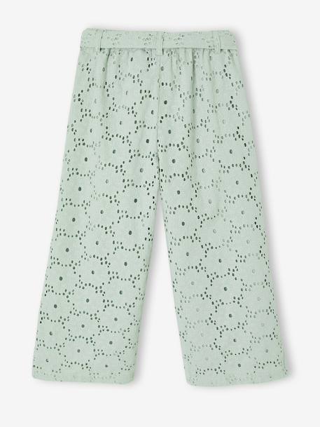 Wide-Leg Trousers in Broderie Anglaise for Girls sage green - vertbaudet enfant 