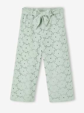 Girls-Wide-Leg Trousers in Broderie Anglaise for Girls 