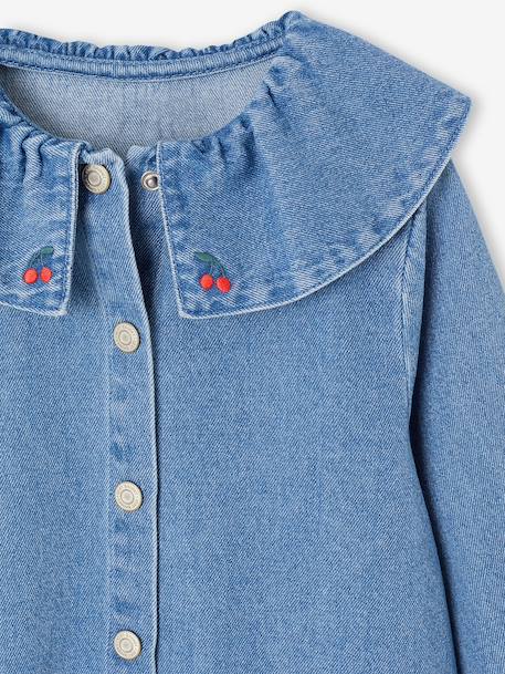 Girl's denim dress with frilled collar medium blue - vertbaudet enfant 