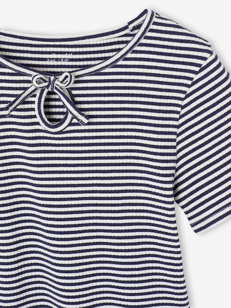Girl's fancy bow t-shirt striped blue+yellow - vertbaudet enfant 