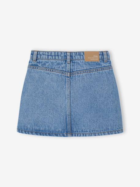 Denim Skirt with Broderie Anglaise for Girls medium blue - vertbaudet enfant 