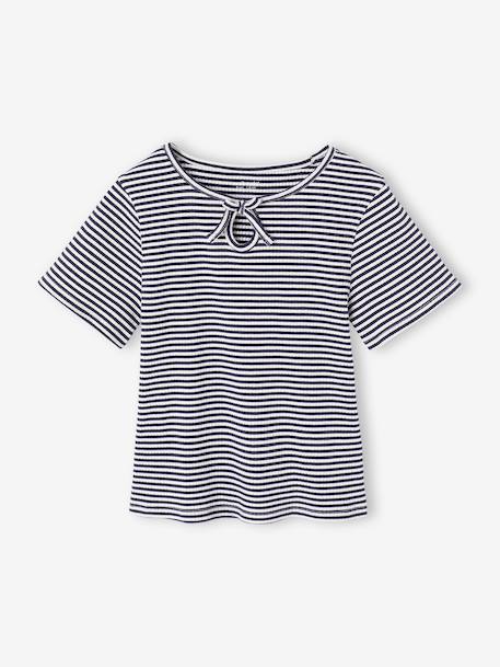 Girl's fancy bow t-shirt striped blue+yellow - vertbaudet enfant 