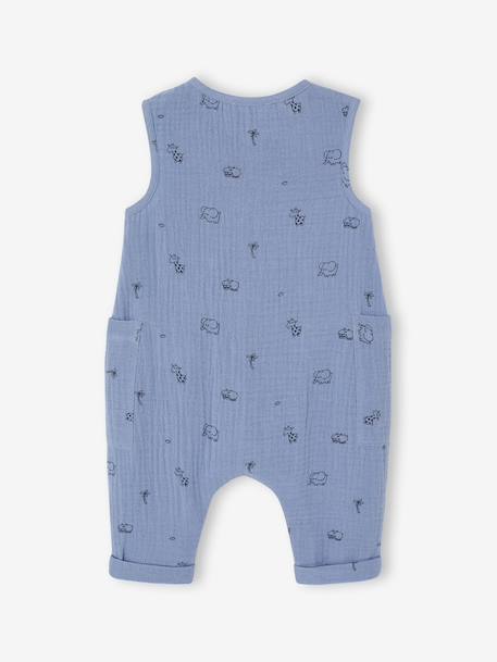 Cotton Gauze Jumpsuit for Newborns blue+ecru+sage green - vertbaudet enfant 