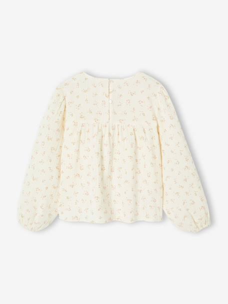 Printed Cotton Gauze T-Shirt for Girls ecru - vertbaudet enfant 