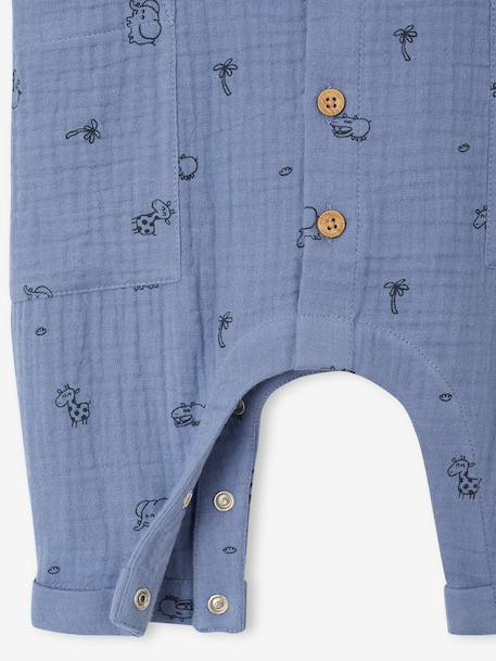 Cotton Gauze Jumpsuit for Newborns blue+ecru+sage green - vertbaudet enfant 