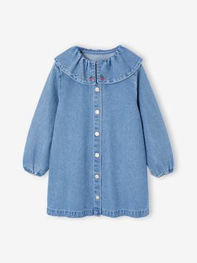 -Robe fille en denim col volanté