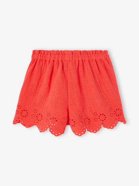 Cotton Gauze Shorts for Girls red - vertbaudet enfant 