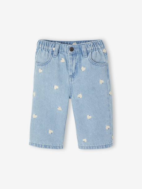 Wide-leg jeans with small embroidered hearts double stone+stone - vertbaudet enfant 