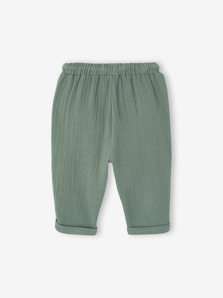 Cotton Gauze Trousers for Babies cappuccino+fir green - vertbaudet enfant 