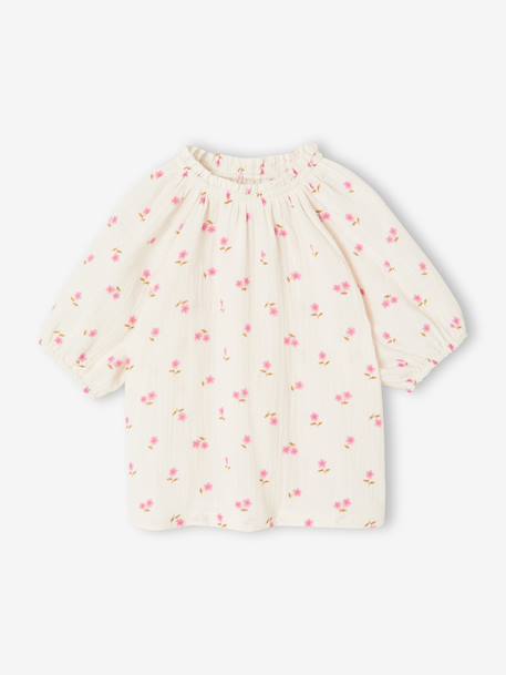 Girl's cotton gauze blouse ecru+sage green+vanilla - vertbaudet enfant 