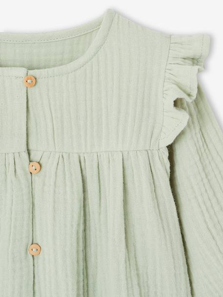 Blouse in Cotton Gauze with Ruffles, for Babies almond green+ecru+old rose - vertbaudet enfant 