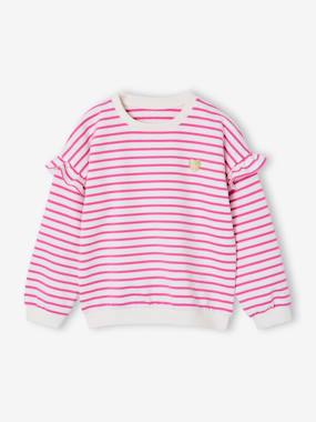 Fille-Pull, gilet, sweat-Sweat-Sweat fille rayé manches à volants