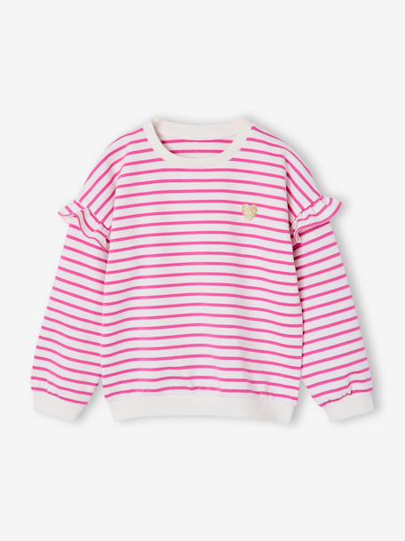 Sweat fille rayé manches à volants bleu pâle+marine+pivoine+rouge+vieux rose - vertbaudet enfant 