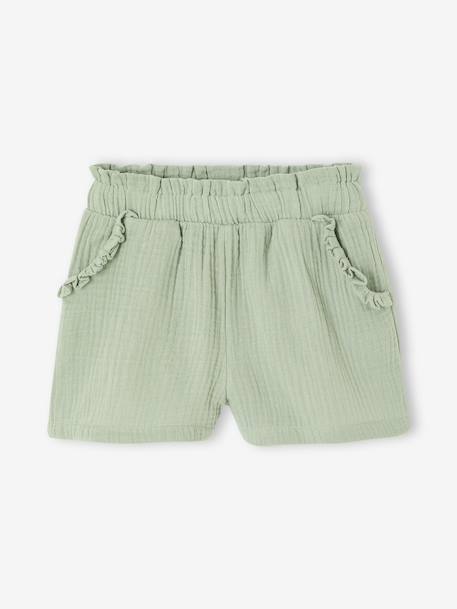 Girls' short with a cotton gauze waist beige+pale blue+rose+sage green - vertbaudet enfant 