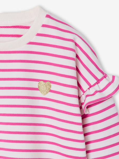 Sweat fille rayé manches à volants bleu pâle+marine+pivoine+rouge+vieux rose - vertbaudet enfant 