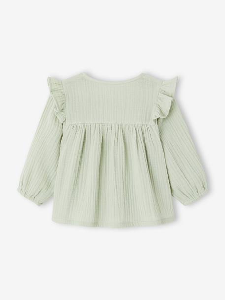 Blouse bébé gaze de coton à volants écru+vert amande+vieux rose - vertbaudet enfant 