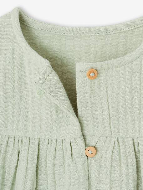 Blouse in Cotton Gauze with Ruffles, for Babies almond green+ecru+old rose - vertbaudet enfant 
