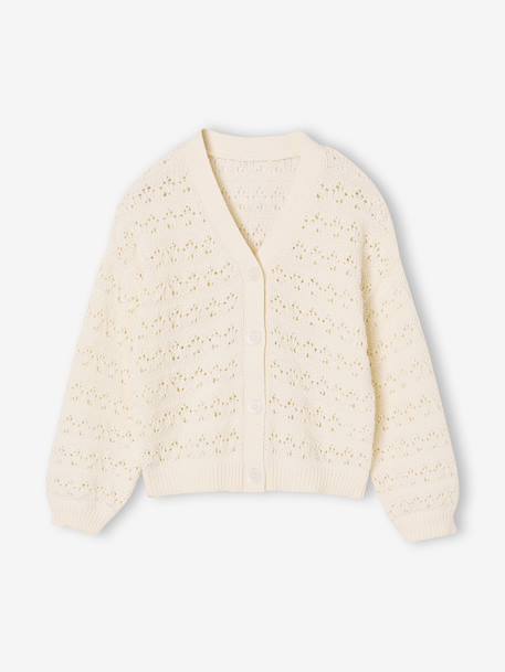 Girl's openwork knit cardigan ecru - vertbaudet enfant 