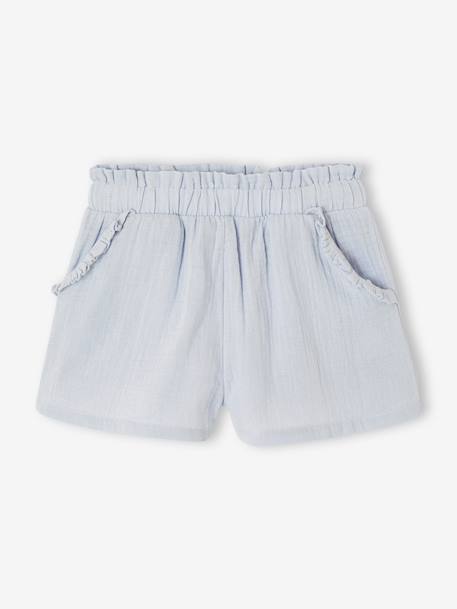 Girls' short with a cotton gauze waist beige+pale blue+rose+sage green - vertbaudet enfant 