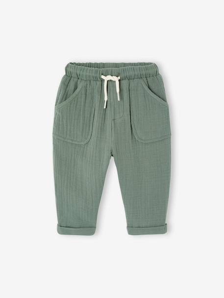 Pantalon en gaze coton bébé cappuccino+vert sapin - vertbaudet enfant 