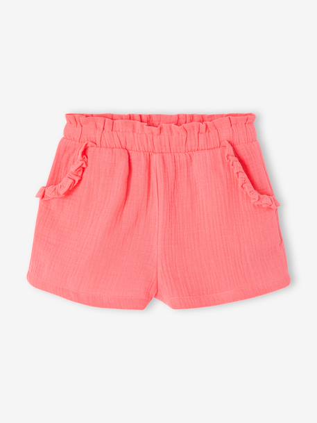 Girls' short with a cotton gauze waist beige+pale blue+rose+sage green - vertbaudet enfant 