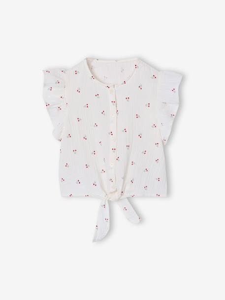 Blouse with Frilly Sleeves for Girls vanilla - vertbaudet enfant 