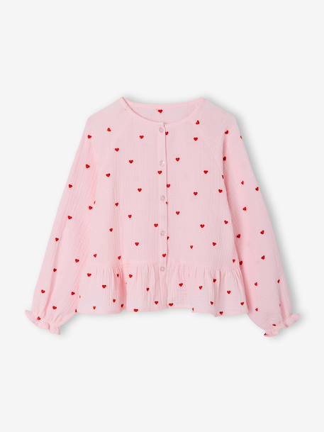 Girl's cotton gauze shirt aqua green+pale pink - vertbaudet enfant 