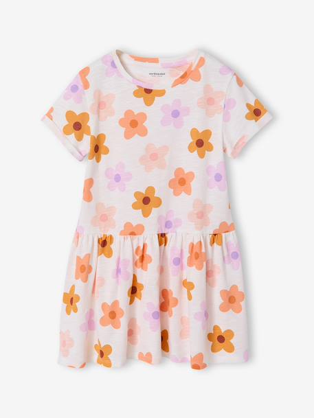 Robe imprimée fille manches courtes beige imprimé+multicolore+rose nude+vert de gris+vert imprimé - vertbaudet enfant 