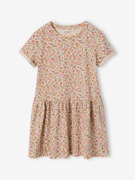 Robe imprimée fille manches courtes beige imprimé+multicolore+rose nude+vert de gris+vert imprimé - vertbaudet enfant 