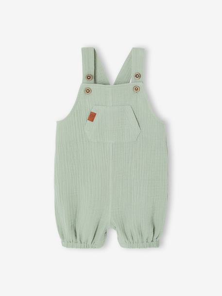Cotton Gauze Dungarees, Lined, for Newborn Babies aqua green+beige+bleached denim - vertbaudet enfant 