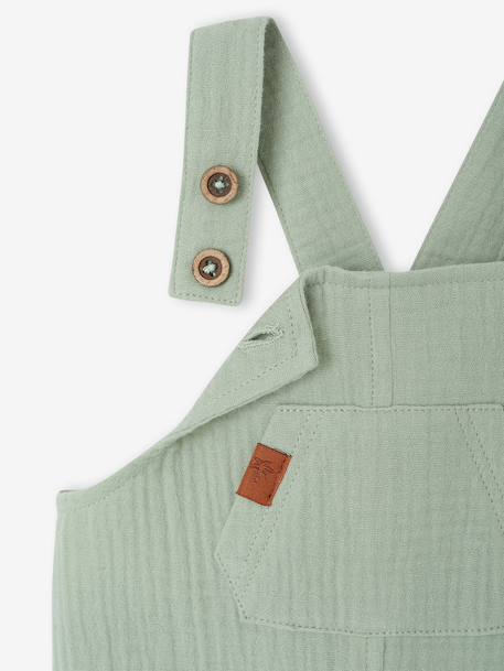 Cotton Gauze Dungarees, Lined, for Newborn Babies aqua green+beige+bleached denim - vertbaudet enfant 