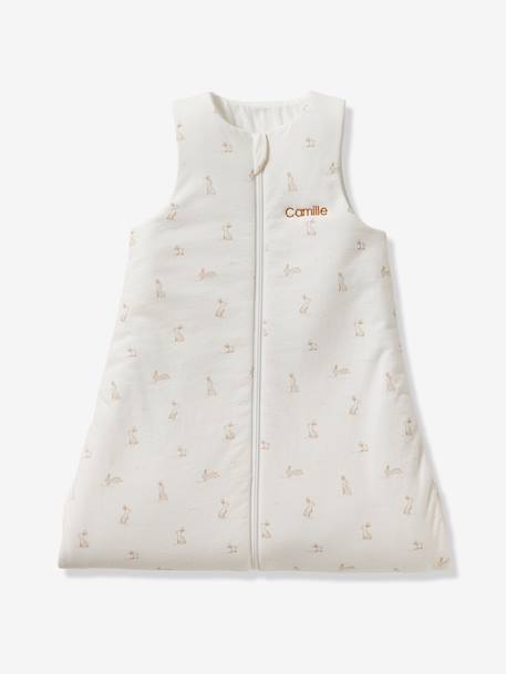 Sleeveless Sleeping Bag with Central Opening in Organic Cotton for Babies, LAPIN AOP printed white - vertbaudet enfant 