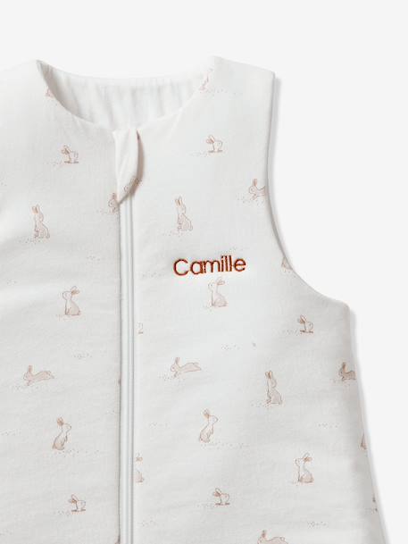 Sleeveless Sleeping Bag with Central Opening in Organic Cotton for Babies, LAPIN AOP printed white - vertbaudet enfant 
