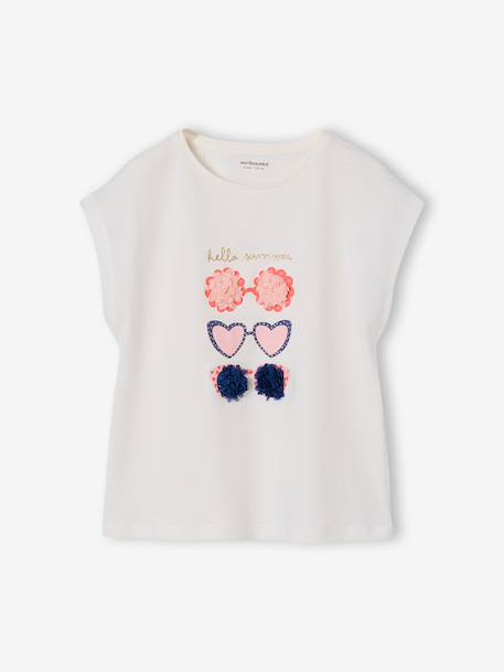 Tee-shirt motif fantaisie fille abricot+bleu grisé+écru+fraise - vertbaudet enfant 