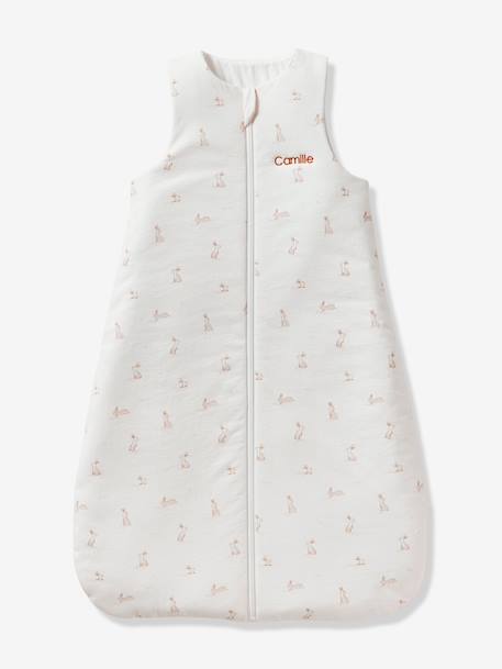 Sleeveless Sleeping Bag with Central Opening in Organic Cotton for Babies, LAPIN AOP printed white - vertbaudet enfant 
