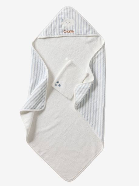 Customisable bath cape + wash mitt IN THE CLOUDS striped blue - vertbaudet enfant 