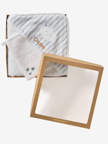 Customisable bath cape + wash mitt IN THE CLOUDS striped blue - vertbaudet enfant 