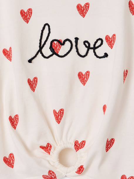 T-Shirt with Fancy Bow for Girls ecru+red+striped blue - vertbaudet enfant 