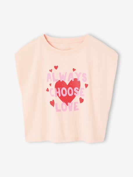 Tee-shirt fille cropped manches courtes épaulées bleu pâle+rose pâle - vertbaudet enfant 