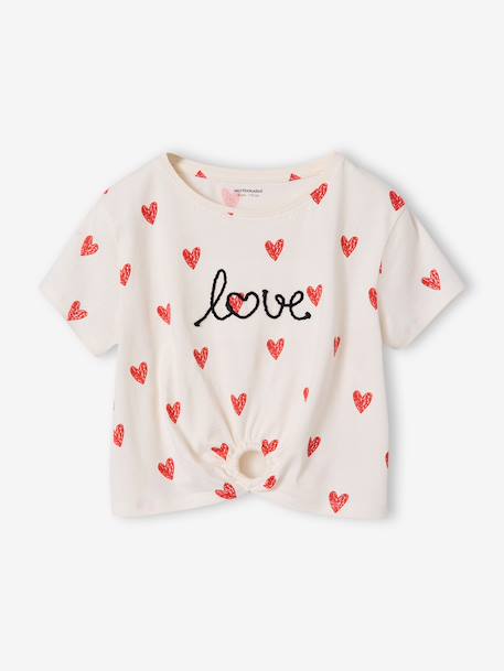 T-shirt fille détail noeud fantaisie écru+rayé bleu+rouge - vertbaudet enfant 