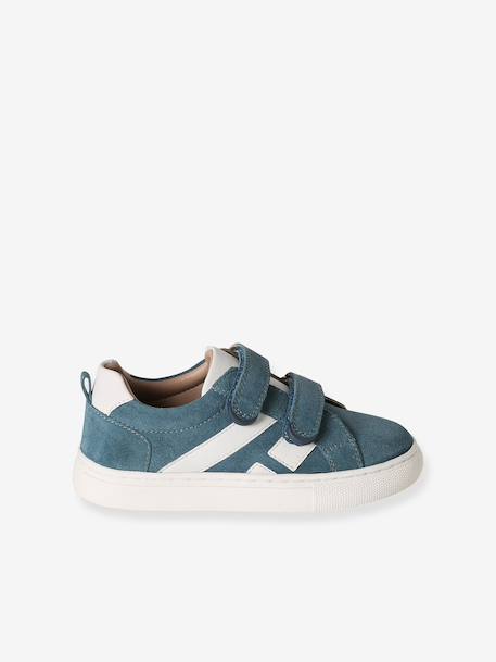 Leather Trainers with Hook-and-Loop Fasteners for Boys, Designed for Autonomy denim blue+navy blue+set blue+set green - vertbaudet enfant 
