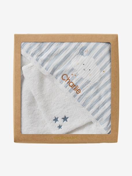 Customisable bath cape + wash mitt IN THE CLOUDS striped blue - vertbaudet enfant 
