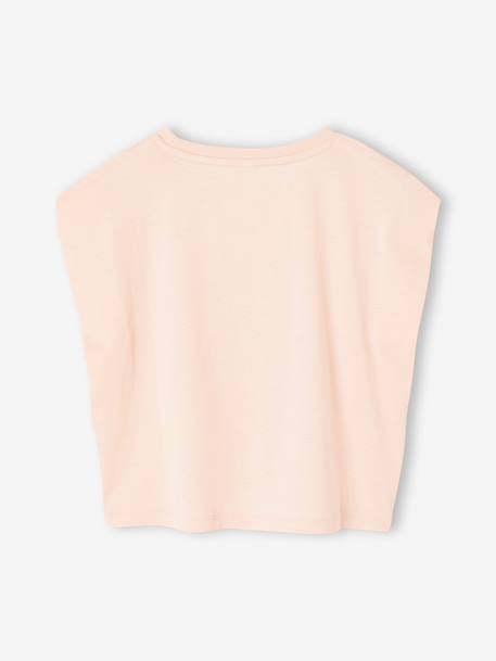 Girls' cropped t-shirt with short, padded sleeves pale blue+pale pink - vertbaudet enfant 