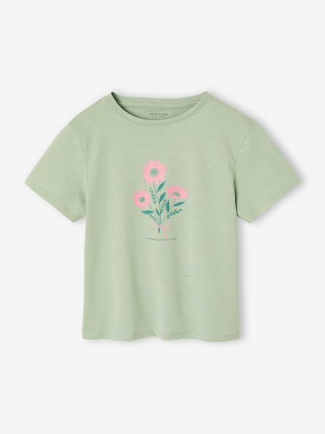 Girls' printed short-sleeved t-shirt ecru+mauve+rose+sage green - vertbaudet enfant 