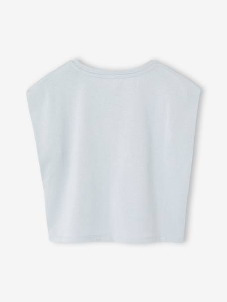 Tee-shirt fille cropped manches courtes épaulées bleu pâle+rose pâle - vertbaudet enfant 