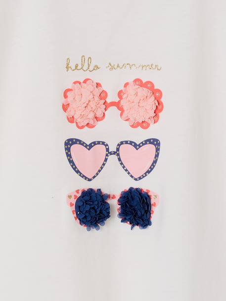 Tee-shirt motif fantaisie fille abricot+bleu grisé+écru+fraise - vertbaudet enfant 