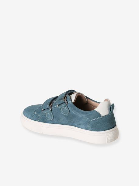 Leather Trainers with Hook-and-Loop Fasteners for Boys, Designed for Autonomy denim blue+navy blue+set blue+set green - vertbaudet enfant 