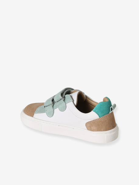 Leather Trainers with Hook-and-Loop Fasteners for Boys, Designed for Autonomy denim blue+navy blue+set blue+set green - vertbaudet enfant 