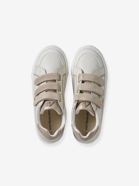 Trainers with Leather Hook-&-Loop Straps for Children ecru+printed white+set white - vertbaudet enfant 