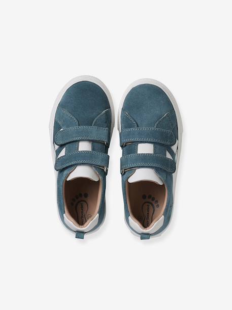 Leather Trainers with Hook-and-Loop Fasteners for Boys, Designed for Autonomy denim blue+navy blue+set blue+set green - vertbaudet enfant 